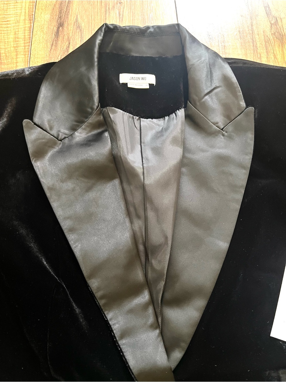 $400 JASON WU Black Velvet Satin Lapel Tailored One Button Blazer M - Picture 3 of 15